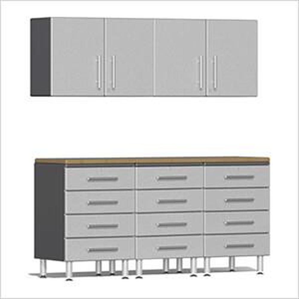 Ulti-MATE Garage Workbench With Drawers, 6-Piece With Extra-Wide Garage Wall Cabinets, Stardust Silver