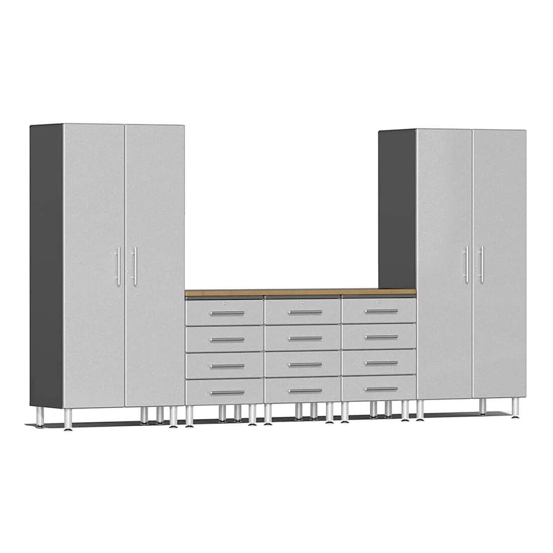 Ulti-MATE Garage Workbench With Drawers, 6-Piece With 3X 4-Drawer Base Cabinets, Stardust Silver