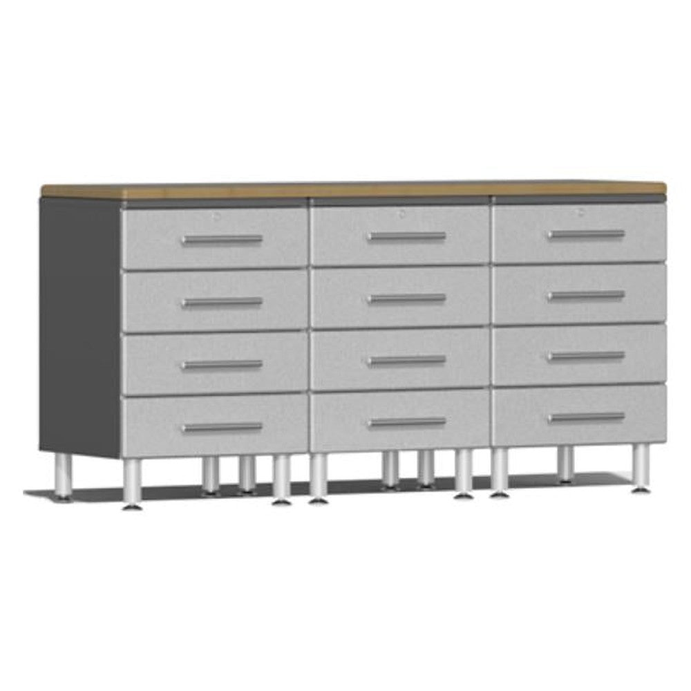 Ulti-MATE Garage Workbench With Drawers, 4-Piece With Bamboo Worktop, Silver