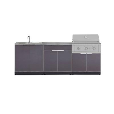 Newage Products Outdoor Kitchen Aluminum 5-Piece Cabinet Set with Bar, Grill, Sink Cabinet, Performance Grill, and Countertop, 33 / Natural Gas (NG)