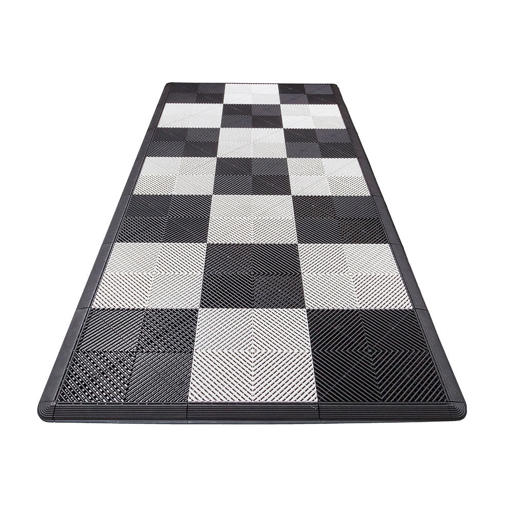 Swisstrax Motorcycle Garage Floor Mat In Ribtrax Pro Tiles (Checkered - Black, White)