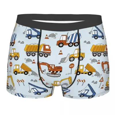 Männer Bau Lkw Bulldozer Muster Boxer Shorts Höschen Mittlere Taille Unterwäsche Bagger Cartoon Image
