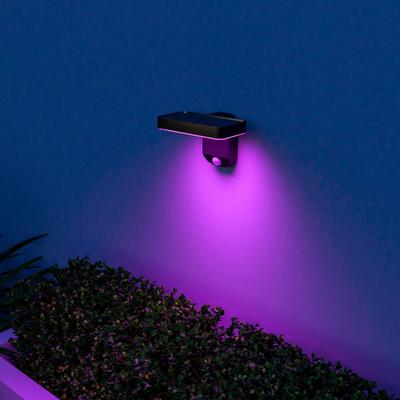 Calex Smart Outdoor Solarwandleuchte, Sensor, RGBW Solar Wall, dimmbar, schwarz, Kunststoff, Modern, Smart Home Solarleuchte