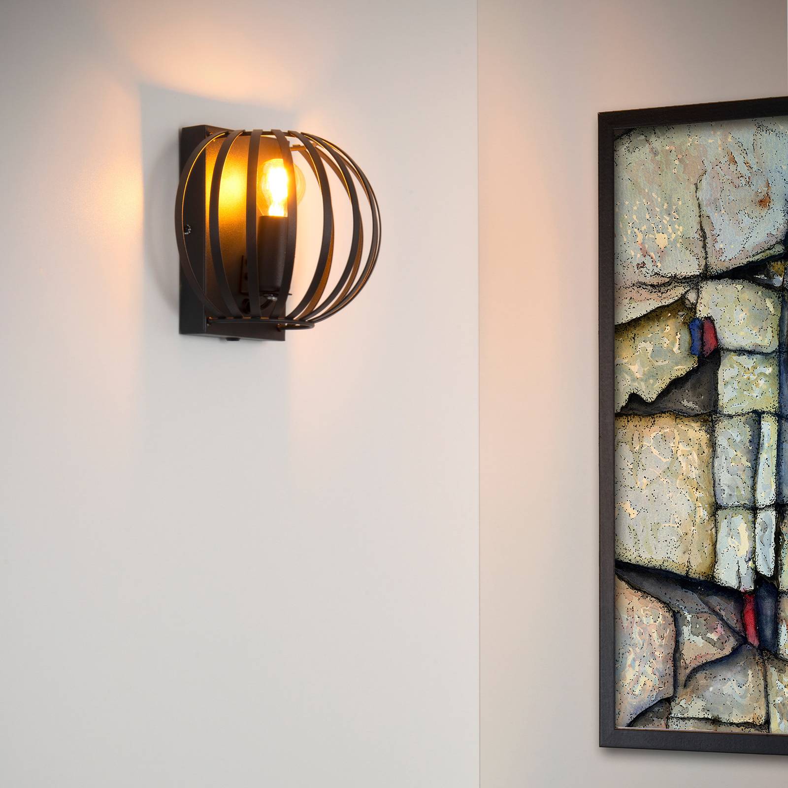 Lucide Wandlampe Manuela, dimmbar, schwarz, für Wohn- / Esszimmer, Metall, Vintage, Wandleuchte, Wandlampe Innen