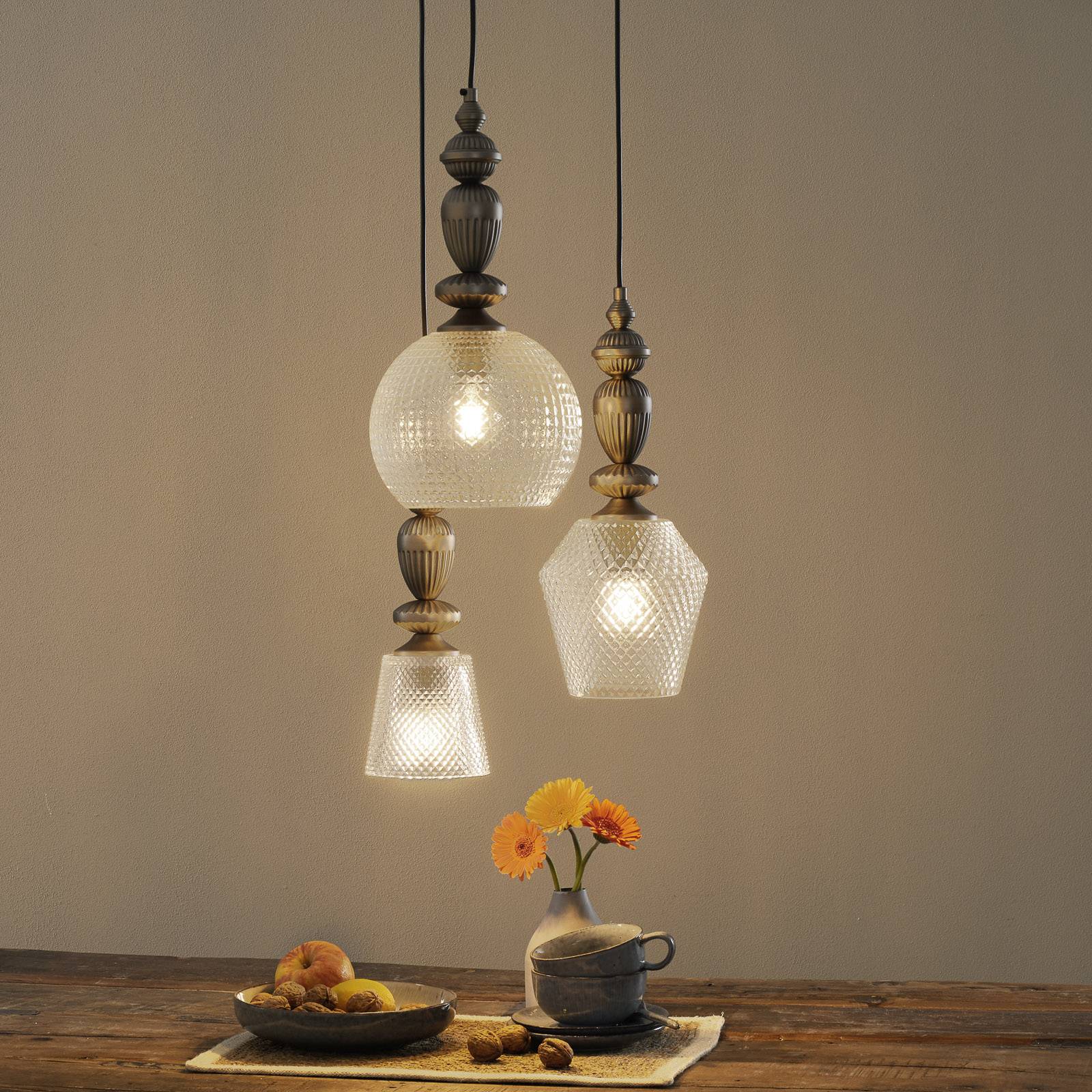 Viokef Glas Hängelampe Talisa, dimmbar, alu / grau / zink, für Wohn- / Esszimmer, Glas, Vintage, Pendelleuchte