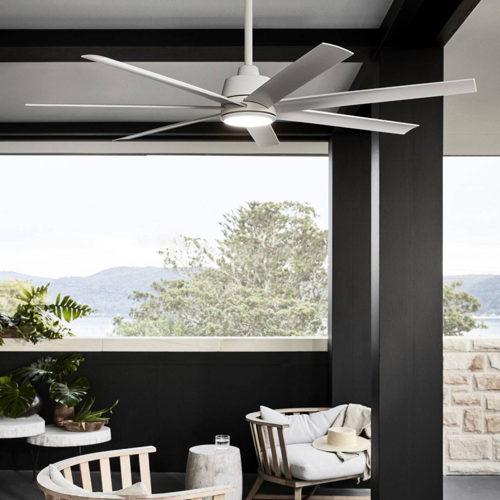 Beacon Lighting Deckenventilator mit Licht Atlanta weiß 142 cm leise Atlanta, dimmbar, weiß / opal, für Wohn- / Esszimmer, Kunststoff, Modern