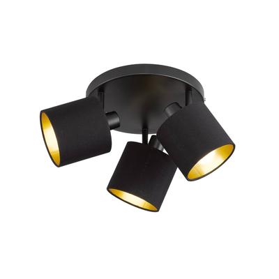 Reality Leuchten Deckenstrahler Tommy, schwarz/gold, Ø 25 cm, 3-flg., Stoff Image