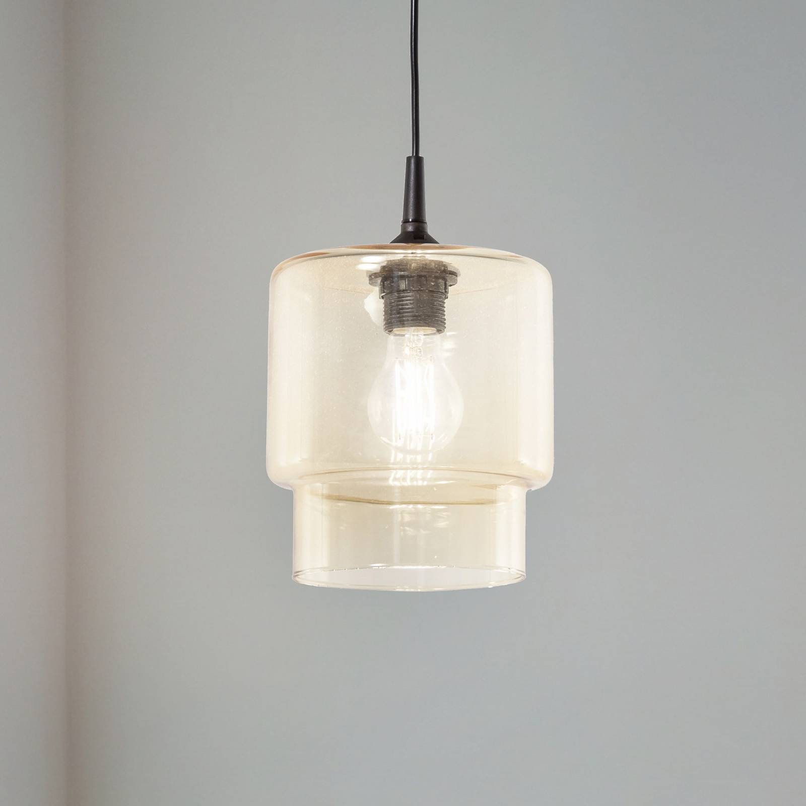 Glas Hängelampe Nesto Argon, dimmbar, creme / amber, für Wohn- / Esszimmer, Glas, Pendelleuchte