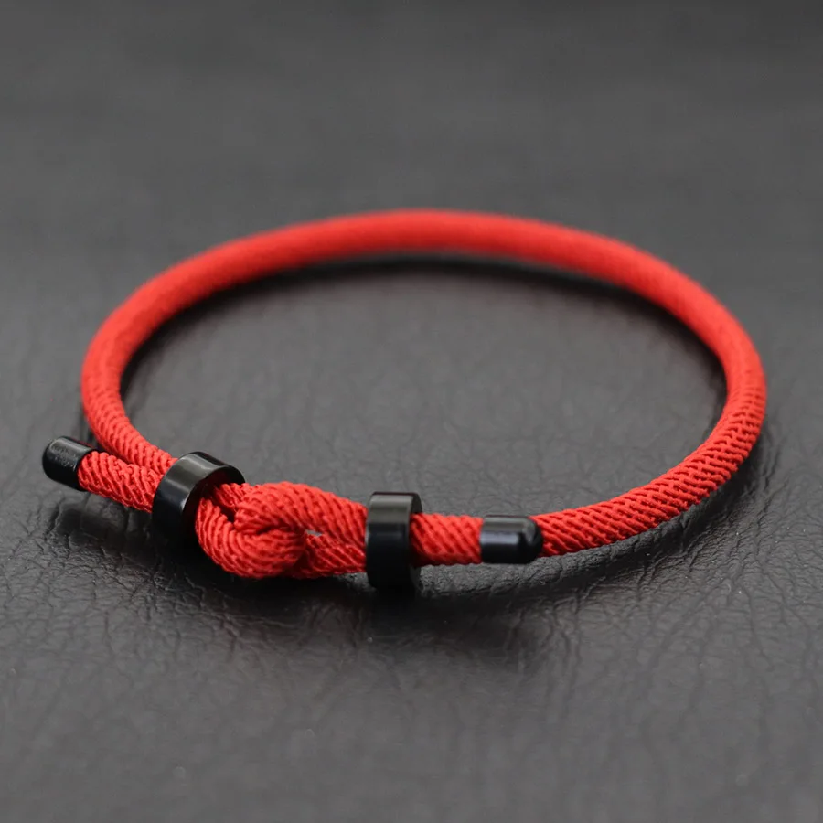 Verstellbare Männer Glück rotes Seil Armband mit Klasse ein 4mm Schnur Edelstahl Verschluss Outdoor-Fahrrad Armband Geschenk für ihn Joias Image