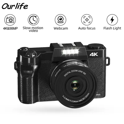 Ourlife AC800 Digitale Fotokamera 4K 18X Digitalzoom Kompakter Vintage Vlog Video WiFi Recorder YouTube 180 ° Flip-Screen