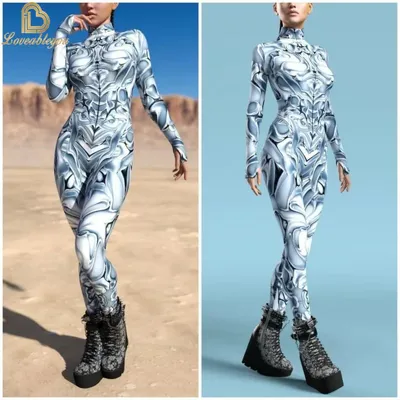 Halloween Bodysuit Wüste bunte schillernde Farben drucken Frauen schlanke Langarm Cosplay Kostüme engen Overall Zentai Image