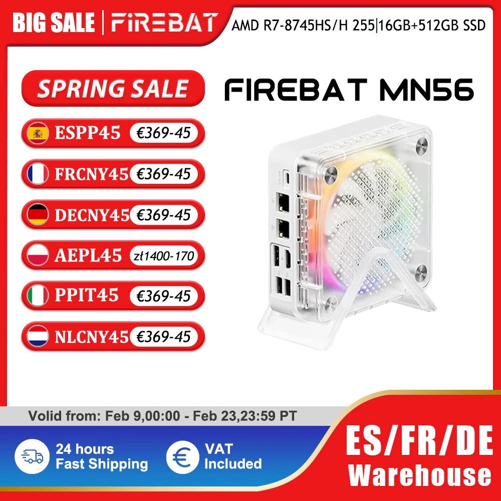 FIREBAT MN56 MINI PC AMD R7-8745HS H 255 Windows11 DDR5 16 GB + 512 GB SSD 8 Kerne Desktop-Computer BT 5.2 WIFI6 HDMI TYPE-C USB