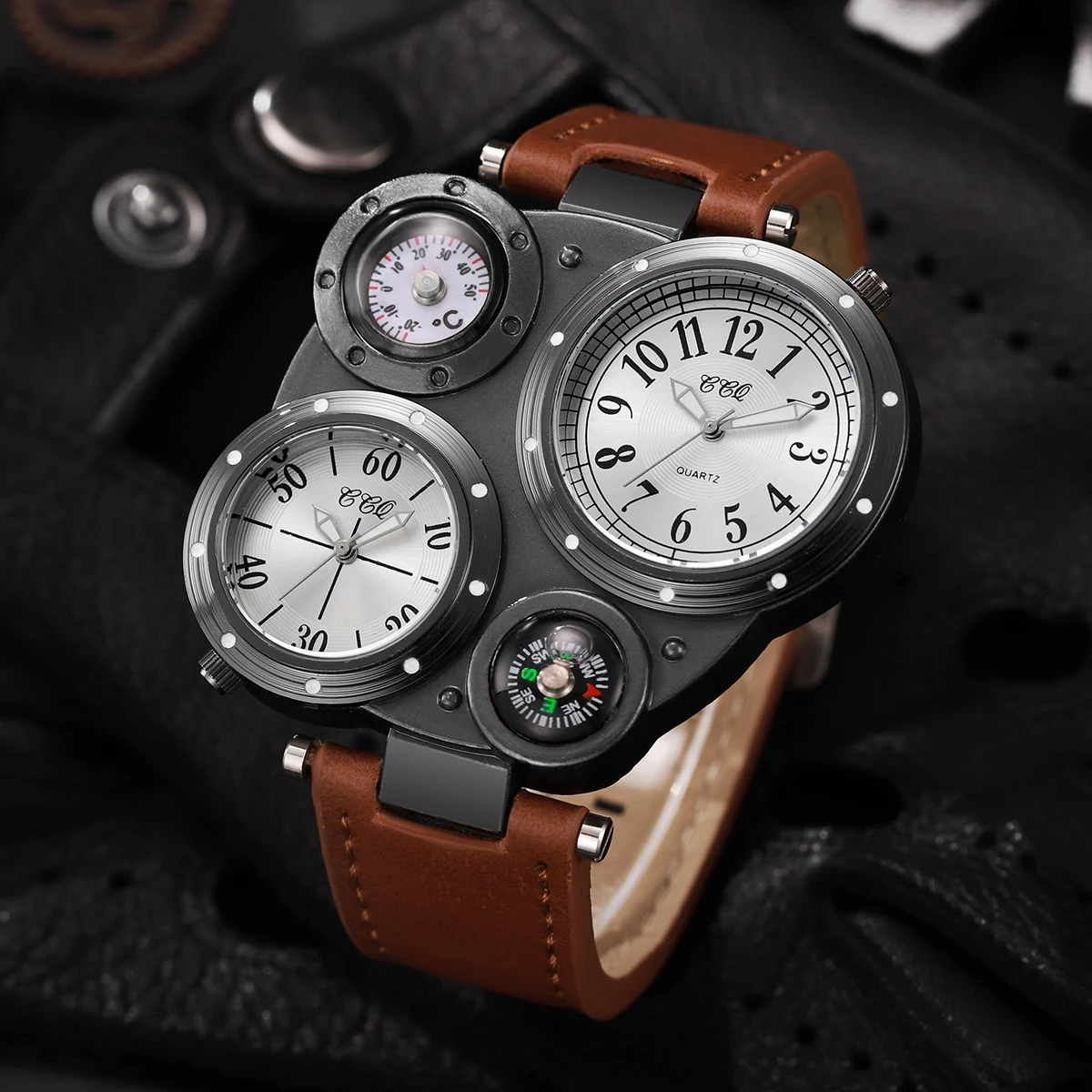 Luxus Große Zifferblatt Männer Quarz Uhren Casual Leder Band Armbanduhren Sport Uhr für Männer Uhr Relogio Masculino Image