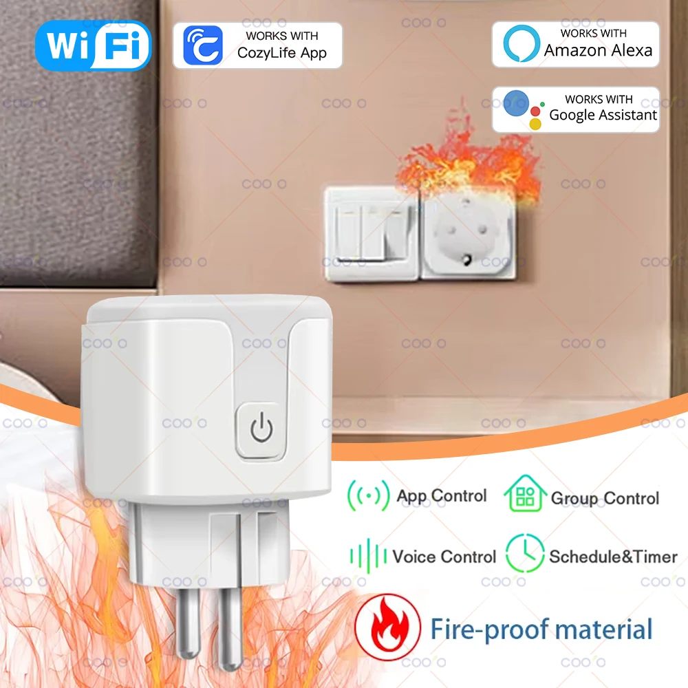 CozyLife WLAN-Stecker, 16 A, intelligente Steckdose, EU mit Timer, Gruppensteuerungsfunktion, App-Fernbedienung, Steckdose, funktioniert mit Alexa Google Home Image