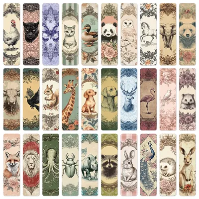 30Pcs Animal Bookmark Creative Classic Antique Photo Frame Decoration Student Books Handmarked Paper Cards