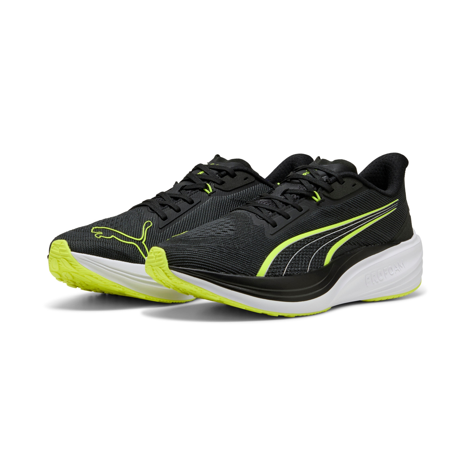 Laufschuh PUMA "DARTER PRO", Gr. 45, gelb (puma schwarz, gelb alert, puma weiß), Textil, Schuhe