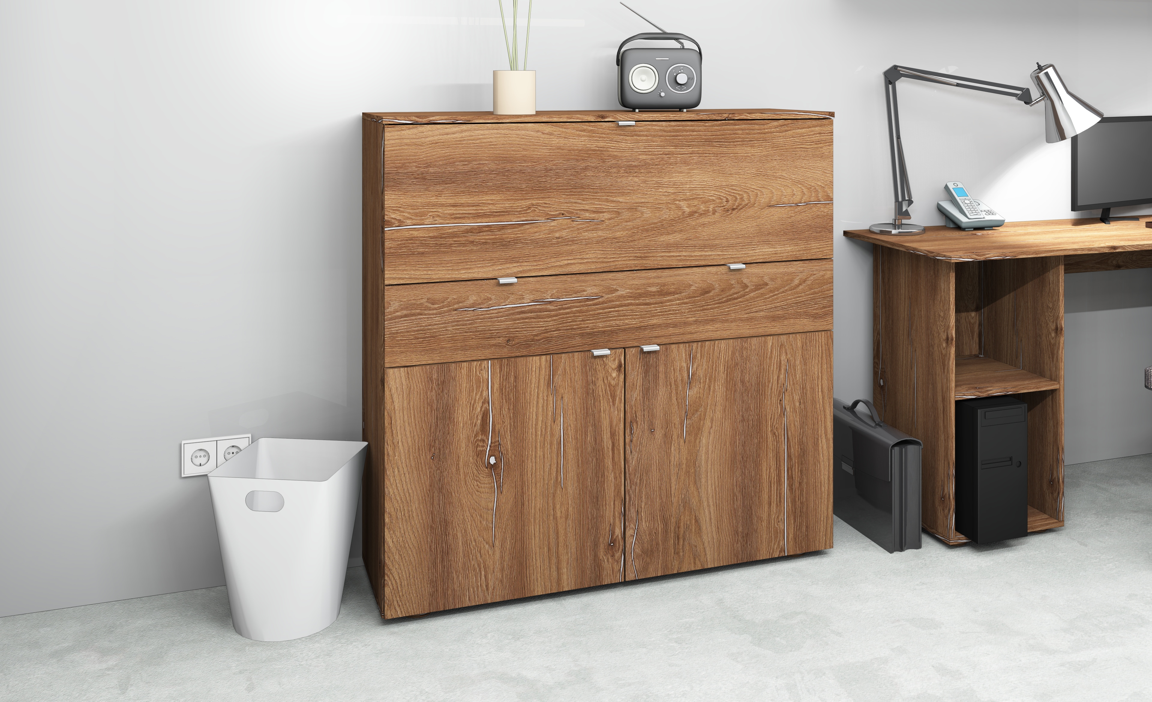 Sekretär BORCHARDT MÖBEL "Dolly", braun (eichefarben vintage), B:110cm H:109cm T:35cm, Sekretäre, Sekretär, platzsparend, Home-Office-Schreibtisch, Breite 110 cm, Made in Germany