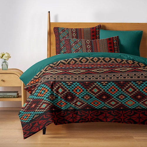 Ethisches Vintage Bettbezug Set in voller Größe Bettwäsche Set Steppdecke weich leicht Komforterbezug mit 2 Kissenbezügen für Sommer Frühling Image