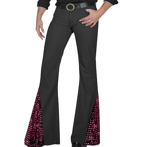 Herren Anzughosen Fackel Glockenboden Hose Hosen Sommerhosen Pailletten Patchwork Tasche Farbblock Komfort In voller Länge Party Disco-Lichter Ausgehkleidung Vintage Brautkleider schlicht Weiß Rosa Image