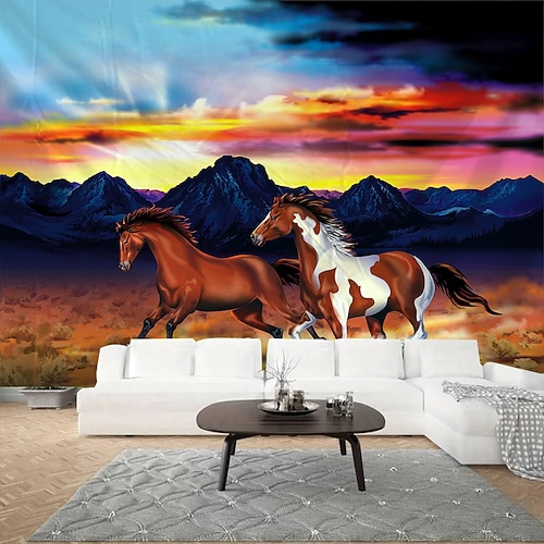 eine Gruppe galoppierender Pferde, Tiere, Pflanzen und Landschaften, Wandteppich zum Aufhängen, Wandkunst, großer Wandteppich, Wanddeko, Fotohintergrund, Decke, Vorhang, Dekoration für Zuhause, Image