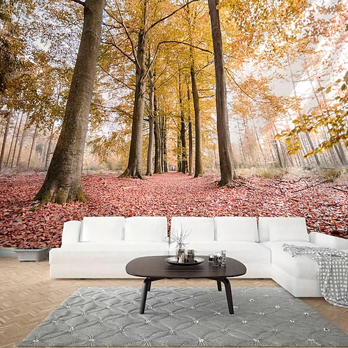 Herbstgelbe Waldlandschaft Wandteppich Wandbild Kunst großformatiger Wandteppich Wanddekoration Fotos Hintergrund Teppich Vorhänge Home Schlafzimmer Wohnzimmer Dekoration Image