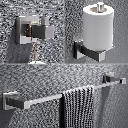 Badezimmer-Hardware-Set enthält Badezimmer-Handtuchhalter/Kleiderhaken/Handtuchhalter Edelstahl 304 Wandmontage silbern 3-tlg Image