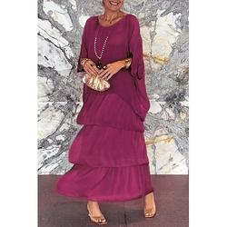 Damen Midikleid Freizeitkleid Cocktailkleid Kleid für Hochzeitsgäste Chiffonkleid Mode Fledermaus Ärmel Outdoor Urlaub Wochenende Normale Passform Einfach Blume Halbarm Rundhalsausschnitt Rote Grün