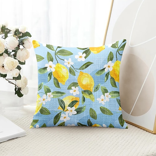 Zitronenkarierte dekorative Kissenbezüge 1PC Weiche quadratische Sofakissenhülle Kissenbezug für Schlafzimmer Wohnzimmer Sofa Stuhl Frühling Sommer Image