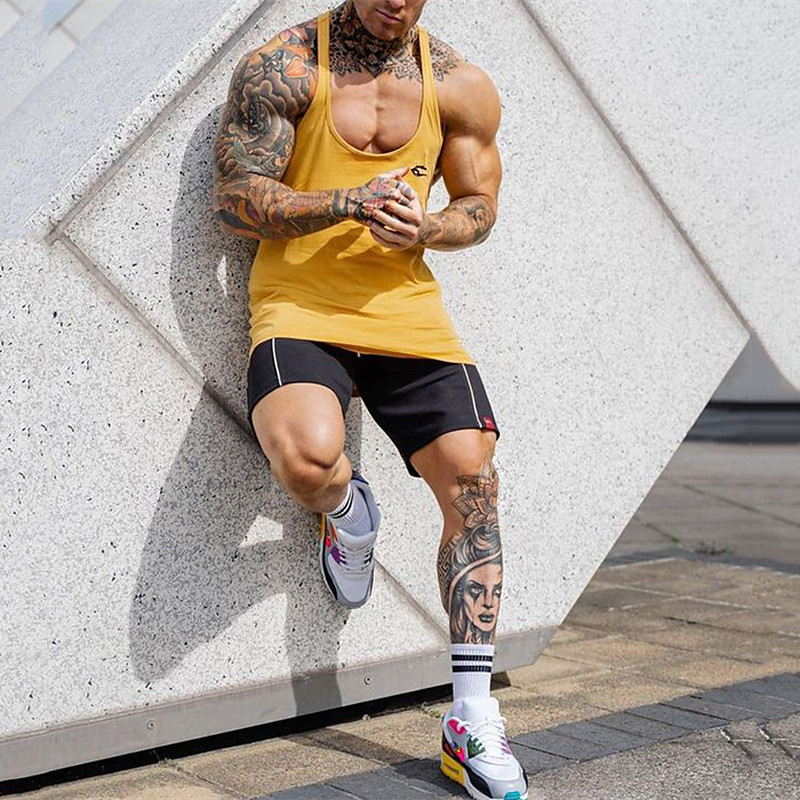 Men's Tracksuit Outfit Set Shorts Deep U Outdoor Daily Sports Pocket Drawstring 2 Piece Poker Black Yellow Grey Polyester Activewear Classic Casual Summer