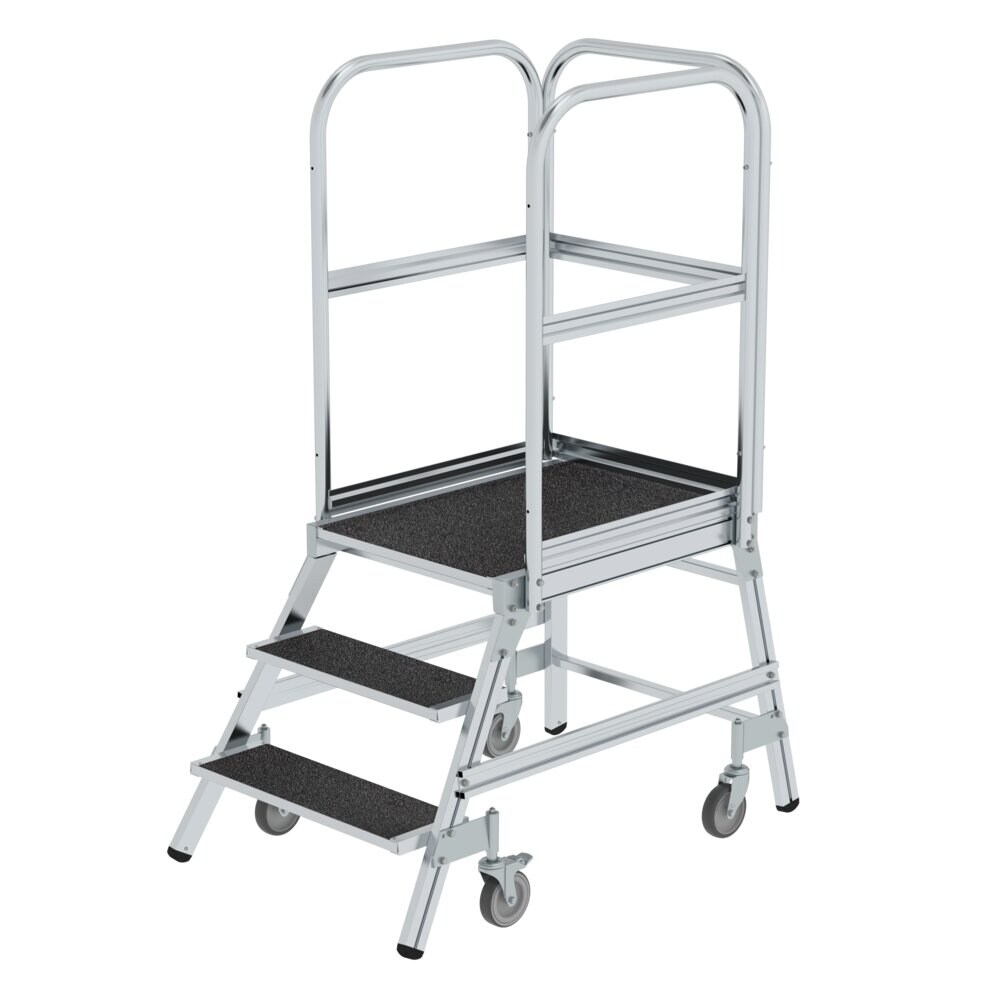 PROREGAL Podesttreppe einseitig begehbar mit Federrollen | Korundbeschichtung R13 | 3 Stufen | Rutschsichere Leiterschuhe Image