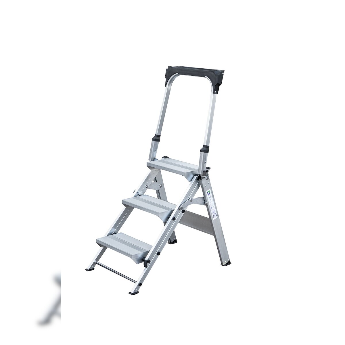 PROREGAL Klapptreppe mit Haltebügel | 3 Stufen | Traglast 150kg | Aluminium | rutschfeste Kunststoffschuhe Image