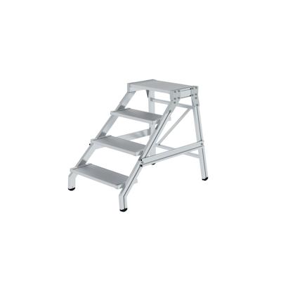 PROREGAL Montagetritt | 4 Stufen | Aluminium geriffelt | Rutschfeste Kunststoffschuhe Image