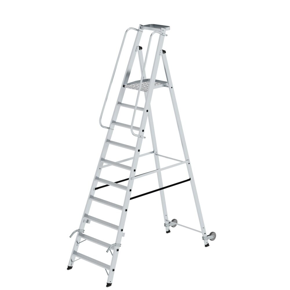 PROREGAL Plattformleiter mit Rollen und Griff | 10 Stufen | inkl. beidseitigem Handlauf | Aluminium | nivello Leiterschuhe Image