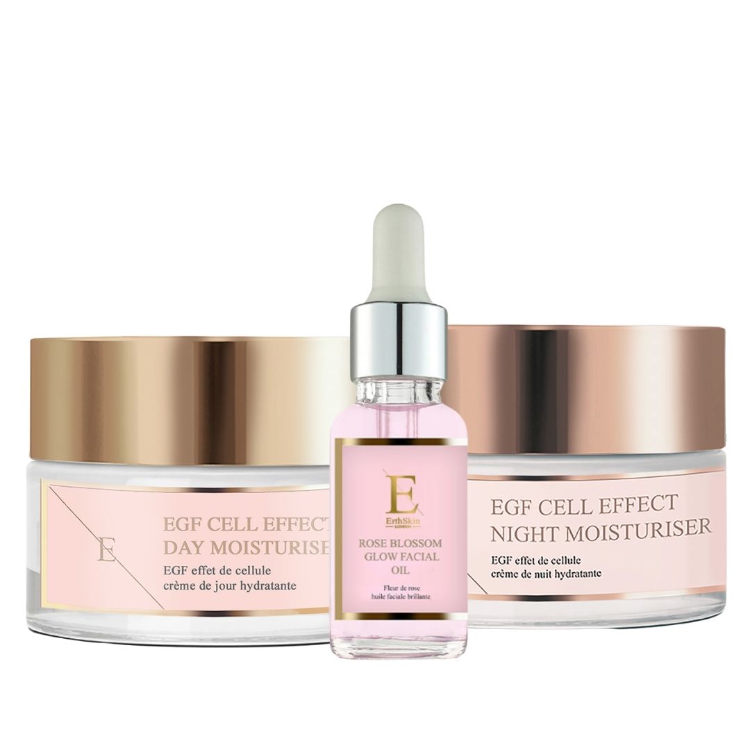 ErthSkin London Crema idratante giorno EGF + notte Olio viso ai fiori