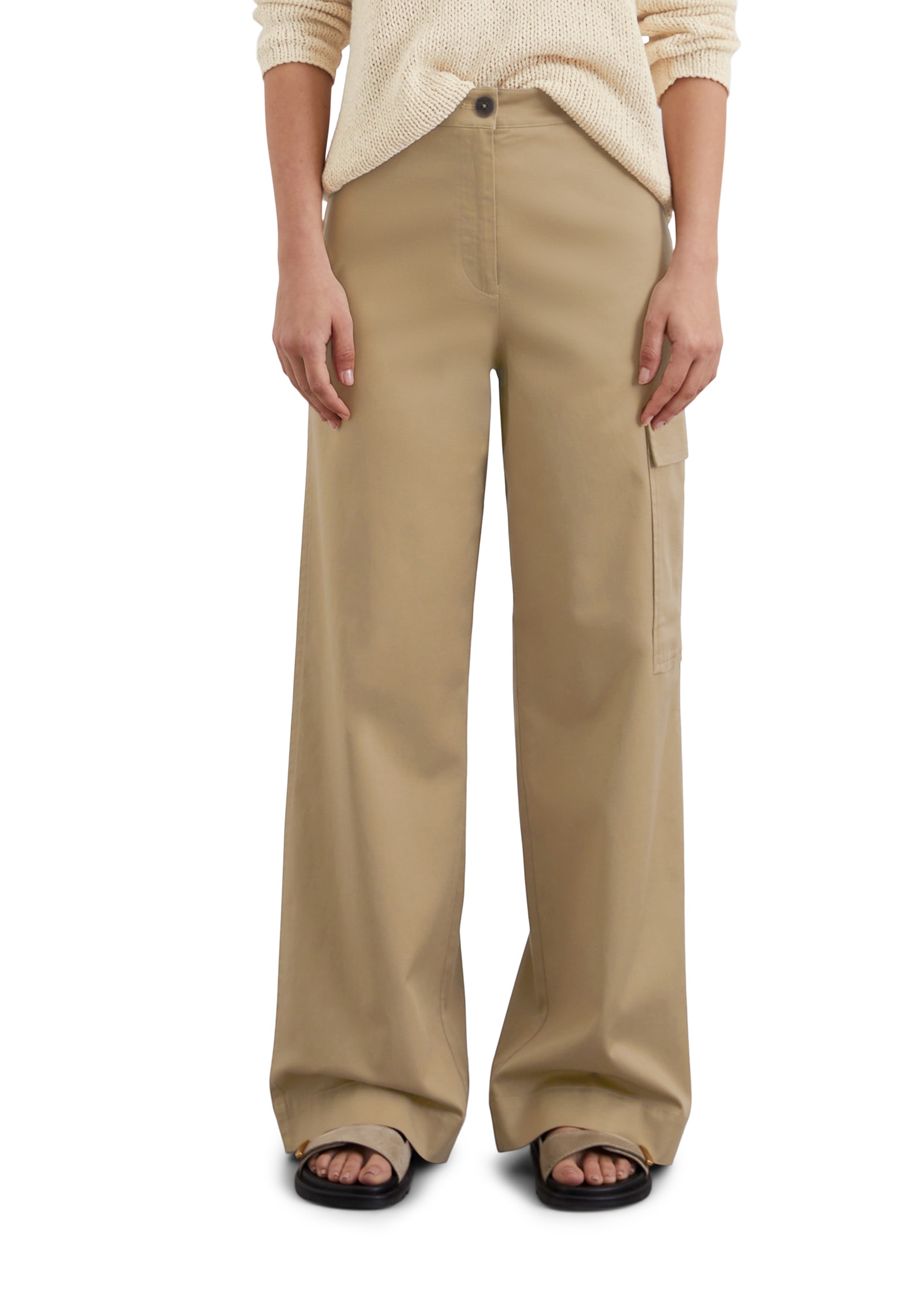 Chinohose MARC O'POLO "mit TENCEL™ Lyocell", Damen, Gr. 34, Normalgrößen, beige (m723), Obermaterial: 58% Lyocell, 40% Baumwolle, 2% Elasthan, unifarben, weit normal, Hosen Chinohose