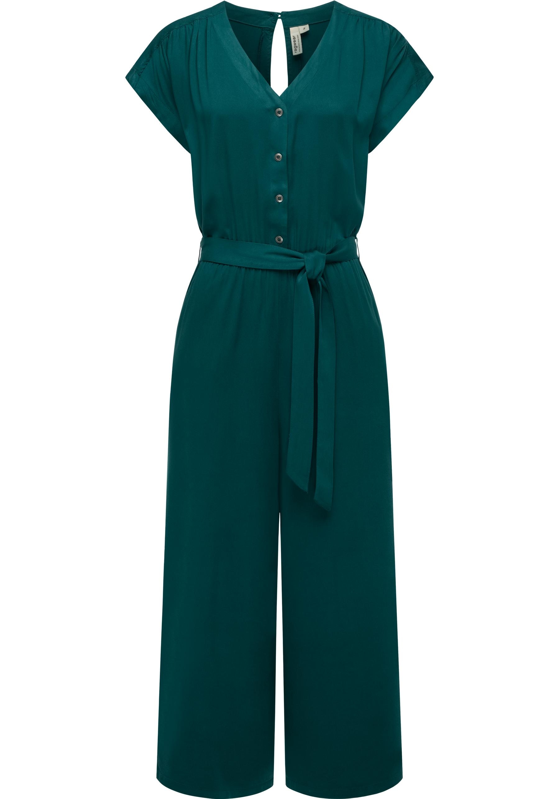 Jumpsuit RAGWEAR "Glina", Damen, Gr. L (40), Normalgrößen, blau (ocean), 100% Viskose, figurumspielend 7/8-Länge, V-Ausschnitt, weit, Overalls Jumpsuit, Langer Damen Overall mit Bindegürtel an der Taille