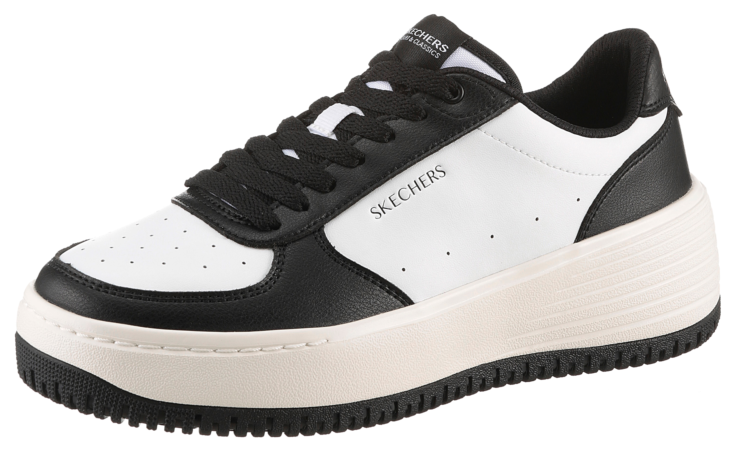 Sneaker SKECHERS "GRAND 92-STEADY WINNING", Damen, Gr. 41, schwarz-weiß (weiß, schwarz), Lederimitat, kontrastfarbene Details, Schuhe Sneaker, Retro Sneaker, Plateausneaker mit markanter Laufsohle