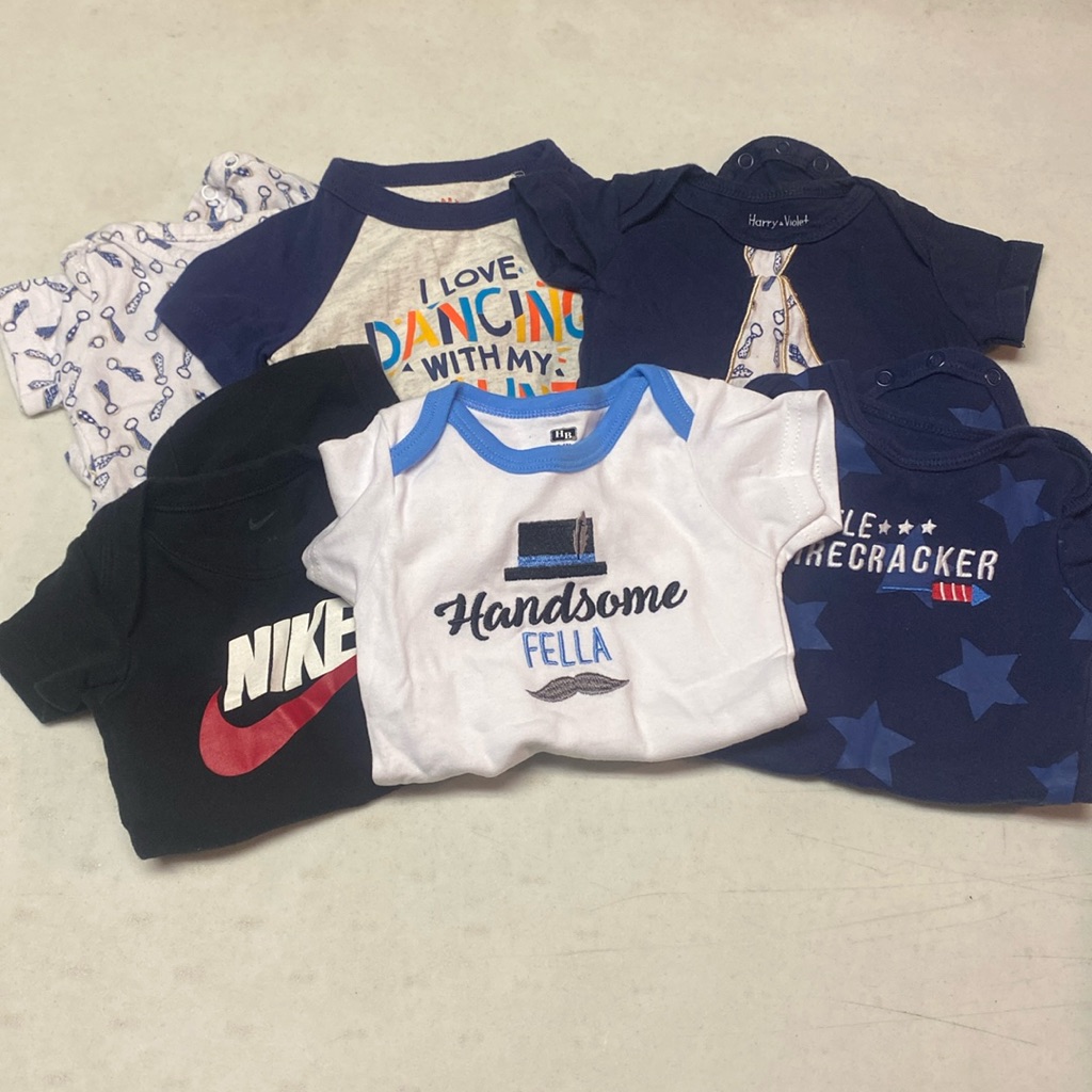 Nike One Pieces | 6 Pieces Baby Boy Short Sleeve Bodysuits Onesies Bundle 3-6 Month Clothing Lot | Color: Black/Blue | Size: 3-6mb