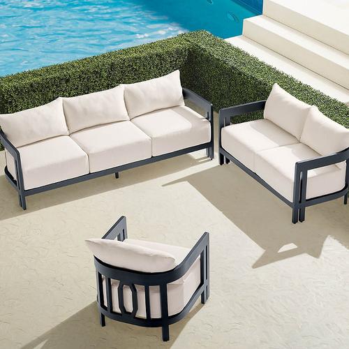 Porticello 3-pc. Sofa Set in Matte Black Aluminum - Rain Sand - Frontgate