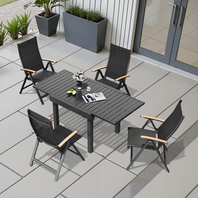 5/7/11PC Outdoor Aluminum Expandable Rectangle Patio Dining Table with Folding Chairs