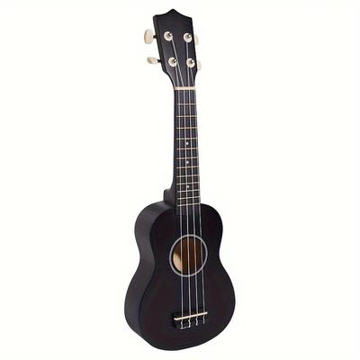 TEMU 1pc Beginner's 21-inch High Pitch Ukulele - Solid Basswood Construction, 4 Strings, Hawaiian Guitar For Adults And Teens, Black