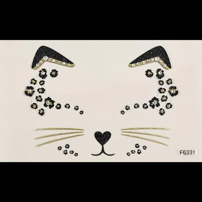 TEMU Acrylic Rhinestone Face Decorations For Masquerade Parties, Featuring Waterproof Stickers Of Leopard And Cat Designs With Glitter. Image