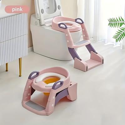 TEMU Adjustable Pink Potty Training Seat For - Sturdy Non-slip With Comfort-grip Handles, Step Stool Ladder & Guard - Essential For & Safety, Potty Training For Girls