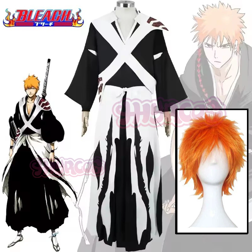 Kurosaki Ichigo Cosplay Kostüm Perücke Anime Bleach Thousand-Year Blood War Shinigami Kleidung Outfit Pauldron Uniform für Männer Frauen Image