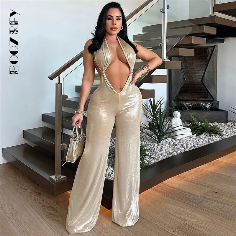 Boozrey 2024 sexy Hipster Overall Frauen glänzend Sommer hohl Cirque Knoten Halfter rücken frei elegant Mitternacht Trend Workout Overalls Image