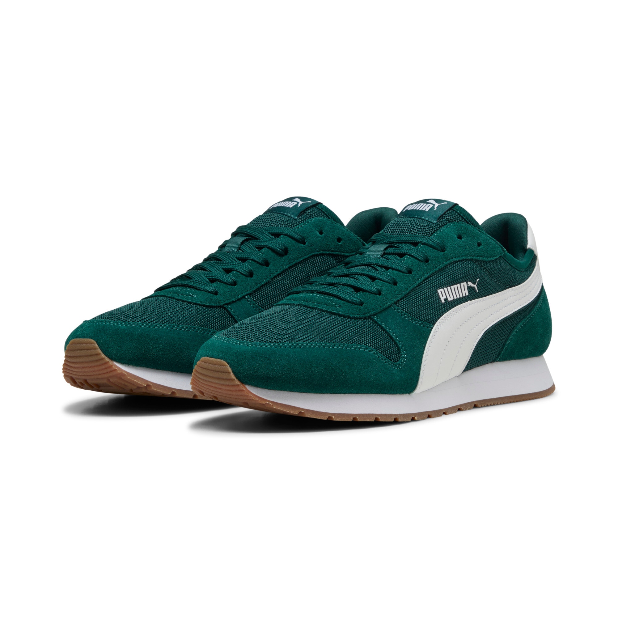 Sneaker PUMA "ST MILER", Damen, Gr. 42,5, grün (schwarz myrtle, puma weiß, gum), Textil, Schuhe Sneaker