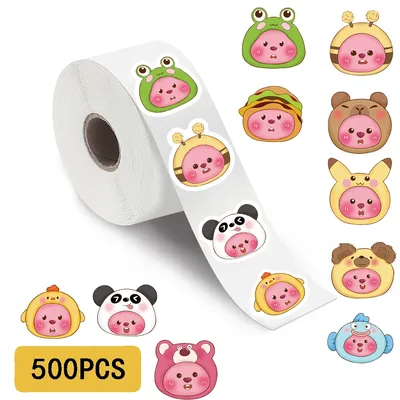 500PCS Nette Cartoon Kopfbedeckungen Rolle Aufkleber Ästhetik Wand Gepäck DIY Party Laptop Image