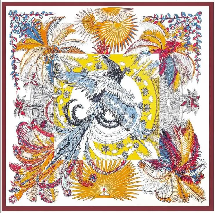 130cm Neue Phoenix Design Bandana Mode Marke Schal 100% Seide Platz Schal Schal Frauen Halstuch Schals Für Damen Hijab Image
