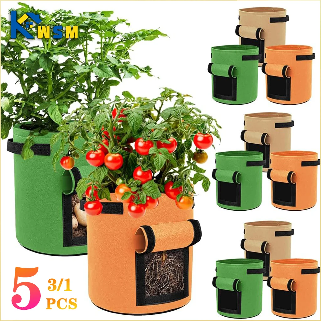 5/10 Gallonen Filz Pflanzen Wachsen Taschen Vliesstoff Garten Kartoffel Topf Gewächshaus Gemüse Wachsen Taschen Feuchtigkeitsspendende Vertikale Werkzeuge Image