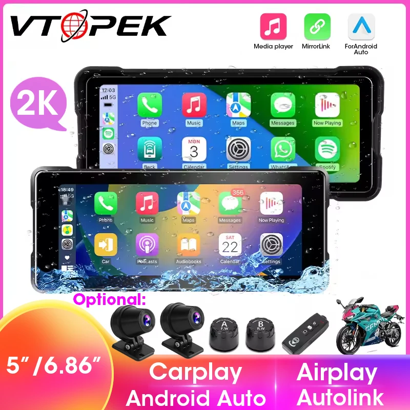 5/6,86 Zoll HD Motorrad DVR Tragbare Navigation GPS Drahtlose CarPlay Android Auto Multimedia Recorder Wasserdichte TouchScreen Image